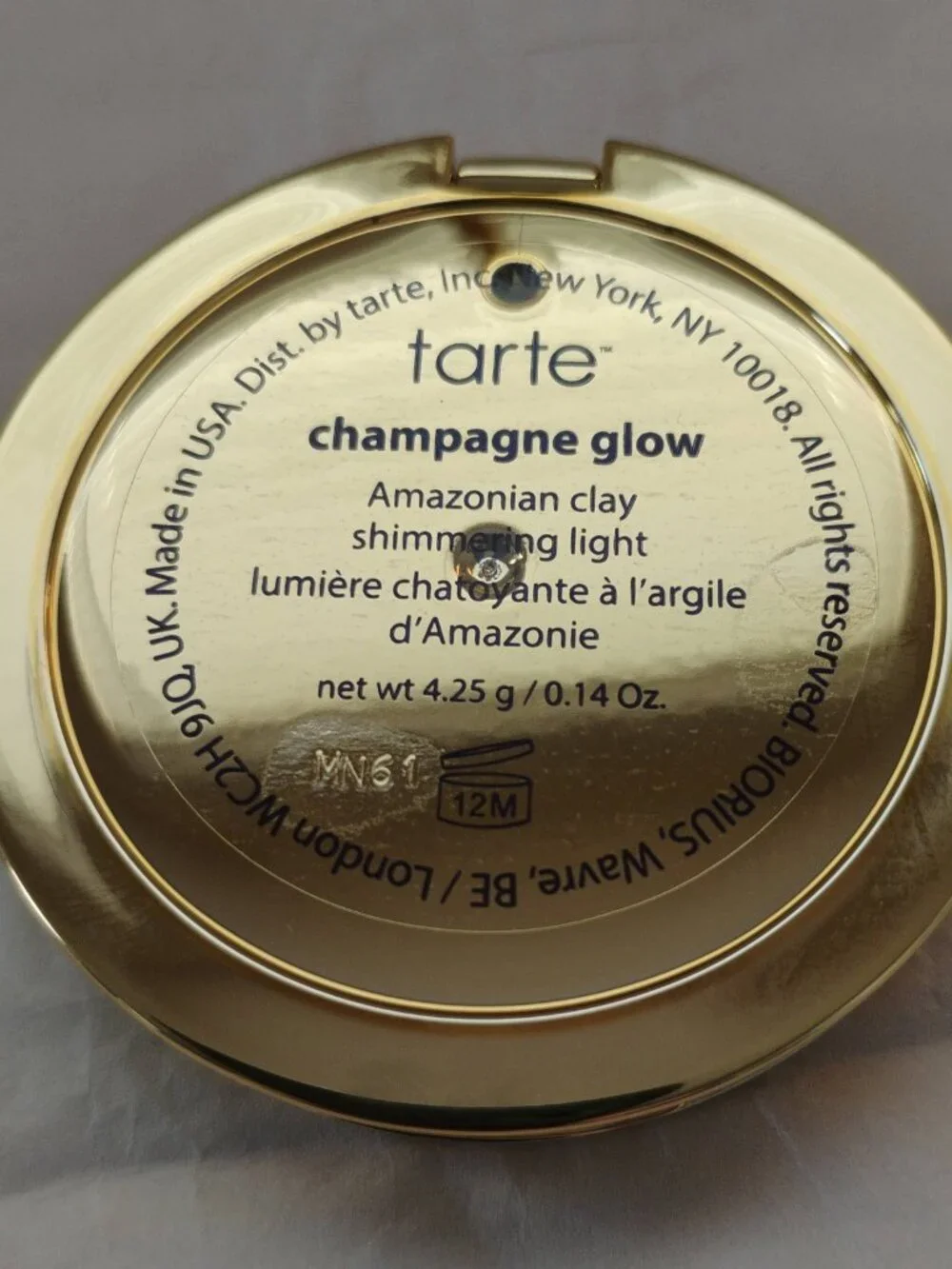 tarte Amazonian Clay Shimmering Light Champagne Glow Highlighter Compact- NWT